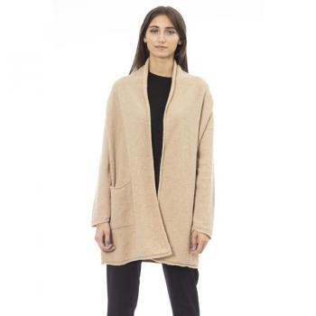 Alpha Studio Beige Long Cardigan with Fine Ribbed Cuffs, Women's Size XS