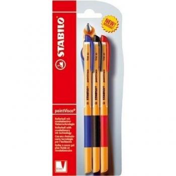 Stabilo Pointvisco - Bolígrafo de tinta de gel, color azul, negro y rojo