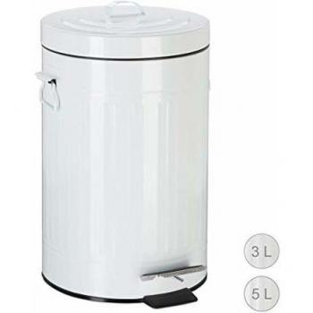 Papelera Vintage de Metal con Pedal y Tapa para Cocina y Baño, 12 Litros, Color Blanco - Relaxdays