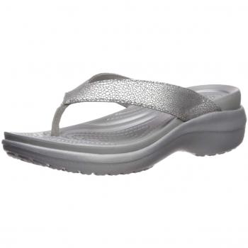 Crocs Capri MetallicTxt Wedge Flip W, Zuecos para Mujer, Plateado Silver 00n, 37/38 EU