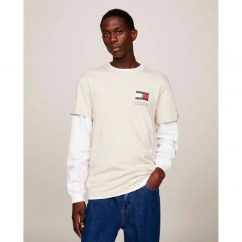 Camiseta Tommy Jeans Slim Flag Beige Para Hombre