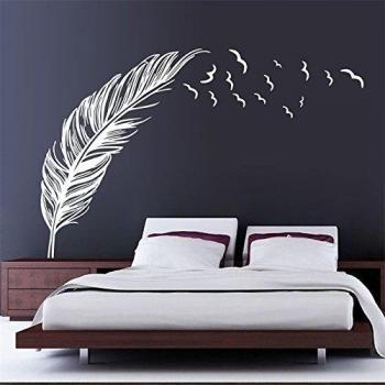 Pegatina de pared vinilo adhesivo mural decorativo para cuartos, salon,cuarto de juegos,dormitorio,cocina,sala de estar ... Pluma y pajaros Color Blanco de OPEN BUY