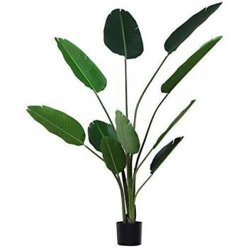 Outsunny planta de decoracion artificial de palma arbol realista con maceta 10 hojas z18x180cm para exterior e interior no requiere instalacion