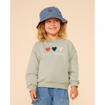 Sudadera de felpa verde almendra con corazones para niña Petit Bateau