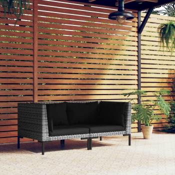Half-Round Poly Rattan Garden Sofas with Cushions - Set of 2