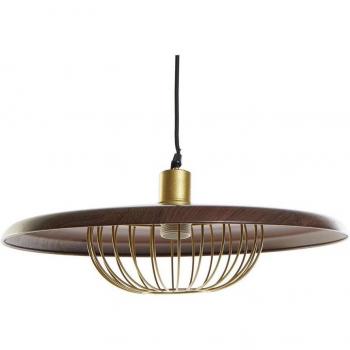 Lámpara de Techo de Metal con Acabado en Simil Madera y Detalles Dorados