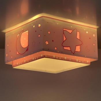 Plafón infantil Dalber Moonlight 1 luz rosa con diseño de luna y estrellas