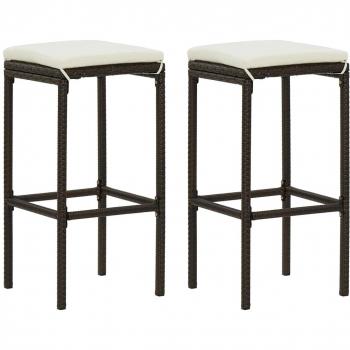 Taburetes de bar con almohadas 2 piezas ratán sintético marrón