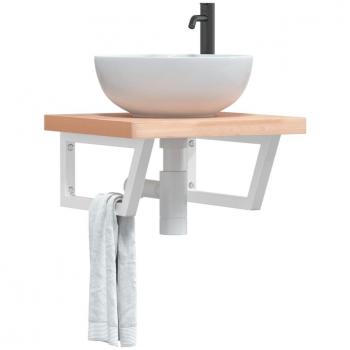 Estante de lavabo de pared de acero y madera maciza de haya Vidaxl Marrón