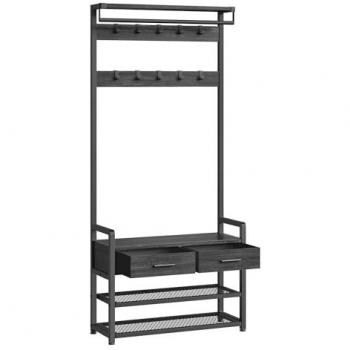 Perchero de Entrada con Banco Zapatero VASAGLE - 10 Ganchos Extraíbles, 2 Cajones, Diseño para Usar por Separado, Dimensiones: 30x80,4x181,6 cm,