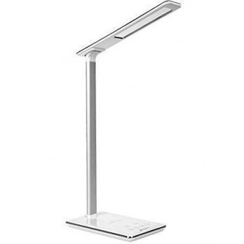 Phoenix Technologies - Lámpara Escritorio LED con Carga Inalámbrica Wireless, Puerto USB de carga, 4 Modos de lectura, 10 niveles de brillo, Controles táctiles