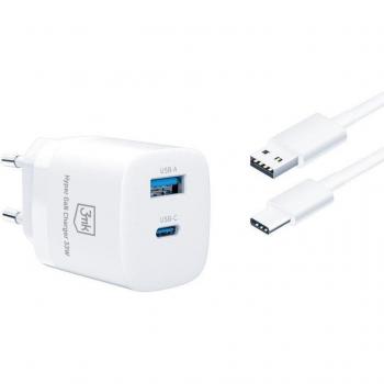 Cargador Rápido 3mk Hyper GaN 33W, USB-C y USB-A, Blanco