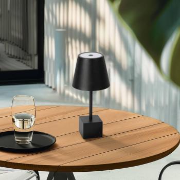 Lámpara de mesa LED recargable Janea CUBE, negra, metal con regulador táctil