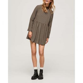 Diana Brown Printed Short Dress with Round Neck by Pepe Jeans