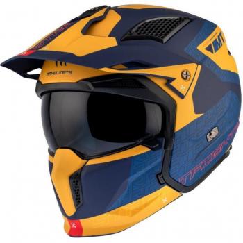 Casco de Moto Trial Streetfighter SV S Totem C3 con Pantalla Simple y Mentonera Removible Azul/Amarillo M