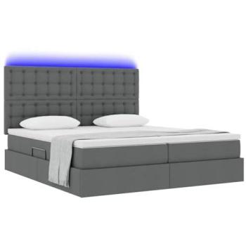 Cama vidaXL con Tira de Luces LED Gris Oscuro 180 x 200 cm Tela, Diseño Moderno y Duradero para Dormitorio