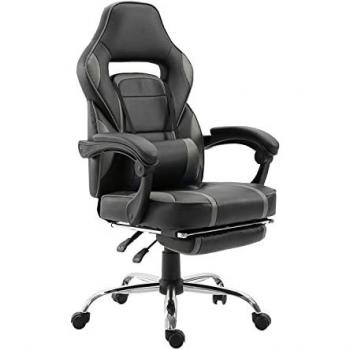 Silla Gaming Ergonomica Happy Garden Negra y Gris con Soporte Lumbar, Reposacabezas, Giratoria, Altura Ajustable y Respaldo Reclinable