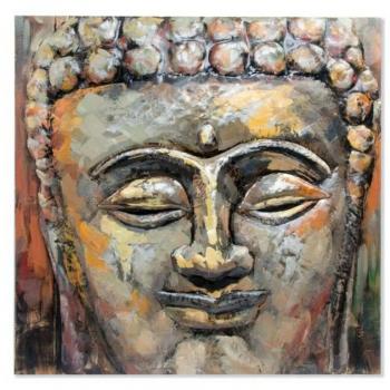 Cuadro madera y metal buda pintado a mano