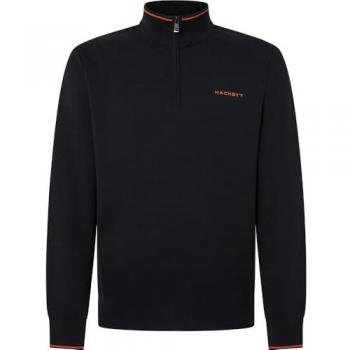 Sudadera de hombre Hackett Knit Half Zip negra y naranja, tamaño L, casual, 100% algodón