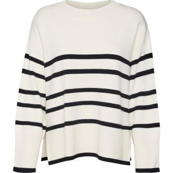 Vero Moda Women's Saba Striped Pullover Sweater, Birch Stripes Black, Regular Fit, Size XXL