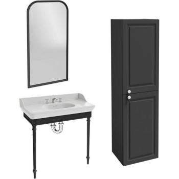 Consola Cléo 1889 con encimera de 3 huecos, columna recta, espejo, mezclador de lavabo cromado y sifón cromado - Jacob Delafon