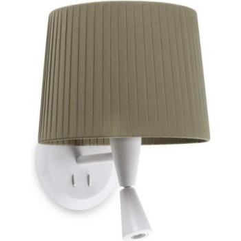 Aplique de pared con luz de lectura Samba - Cuerpo de acero, pantalla de tela de 29 cm, color blanco con encintado verde