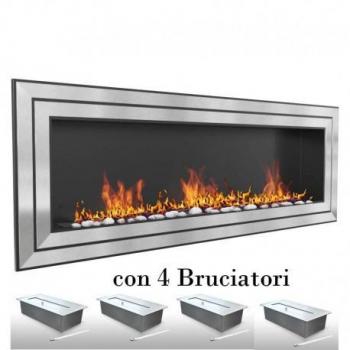Biocamino London 150 cm con 4 mega quemadores y vidrio