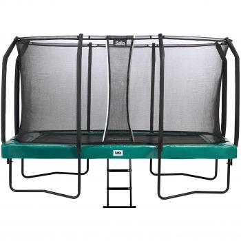 Cama Elástica Rectangular Salta First Class - 214 x 366 cm - Verde con Red de Seguridad y Escalera