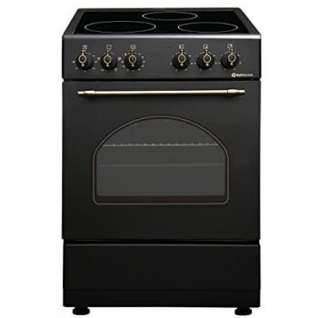 Cocina Vitrocerámica Solthermic VTC Negra Rústica 50x50 con Horno Eléctrico, Acabados Dorados, 3 Fuegos