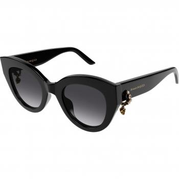 Alexander McQueen AM0417S Col. 001 Cat Eye Black Sunglasses with Skull Charm, Women's, One Size