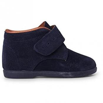 Botitas de Piel para Niños Pequeños con Picados y Tira Adherente - Talla 24 Color Azul Oscuro