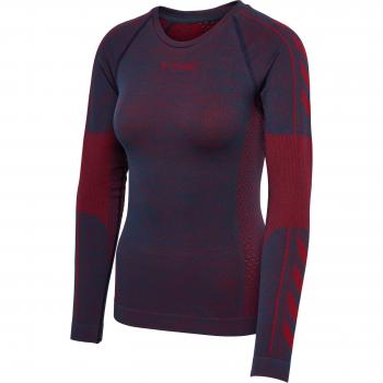 Hummel Aly Seamless Long Sleeve Undershirt for Women - Insignia Blue / Cabernet Melange, Size S