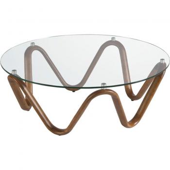 Mesa Centro Redonda Angel Cerdá 2124C - Cristal Templado y Nogal, Ø115 x 38 cm