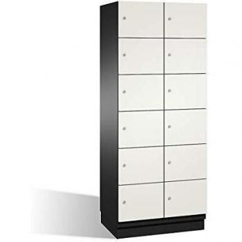 Armario de Compartimentos Bajo Llave C+P Cambio, 6 Puertas HPL, 2 Abteil, Color Negro-Gris y Blanco, Ancho 800 mm