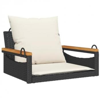 Black Poly Rattan Swing Bench with Cushions 63x62x40 cm