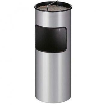 Cenicero combinado y papelera automática de metal, capacidad 30 litros, color gris