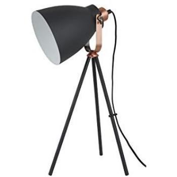 Lámpara de Mesa Vintage Retro con Trípode de Aluminio y Tulipa E27 en Negro y Cobre