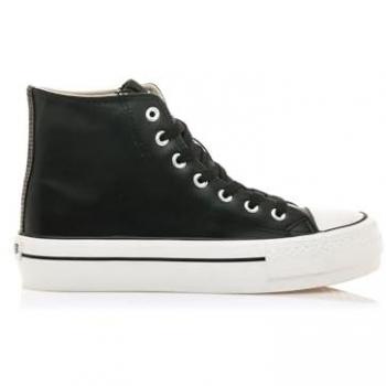 MTNG Bota sneakers casual doble piso, deportivas mujer abotinadas con piso grueso, cierre con cordones, modelo Bigger-X 60172, color negro, suela de doble piso