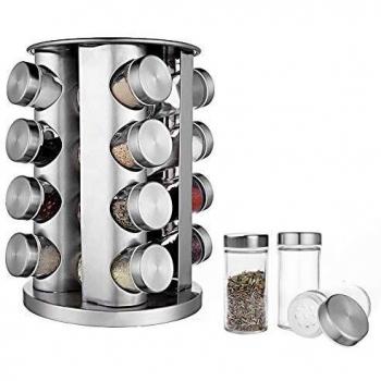 BaoWnylz Acero Inoxidable Especiero-360 ° Especiero Giratorio-16 Botes Especias-Fácil de Limpiar- Ahorro de Espacio Especiero Ccocina-Práctico Organizador Especias