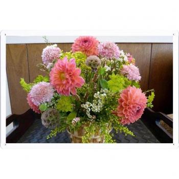 Metal cartel Cartel de chapa Hojalata sesión Flower Tin Sign Dahlias Flowers Bouquets Composition Beautifully 46353 Retro Vintage Pared Decoración by hamgaacaan