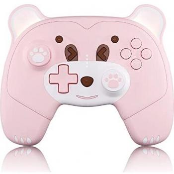Mytrix Mando Inalámbrico para Switch/Lite/OLED, Switch Pro Controlador con Respirando Luz y Toma de Auriculares, Botones de Macros, Función de Despertador, Turbo/Control de Movimiento/Vibración, Rosa