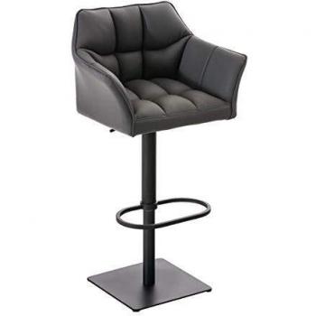 Taburete de Bar Damaso Ajustable en Similpelle Gris y Negro con Respaldo y Reposapiés