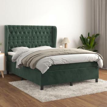 Cama box spring con colchón terciopelo verde oscuro 140x190 cm Vidaxl Verde