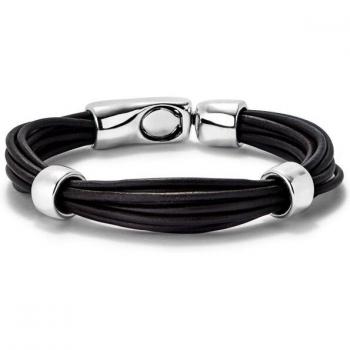 UNO de 50 Sterling Silver Plated Leather Bracelet with Two Circles