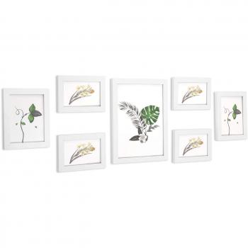 SONGMICS Set de 7 Marcos de Fotos con Vidrio, Portafotos de Madera, Uno 21 x 29,7 cm, Dos 13 x 18 cm, Cuatro 13 x 15 cm, Blanco RPF31WT