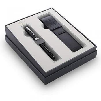 Parker Sonnet set de pluma estilográfica de color negro con adornos cromados y estuche