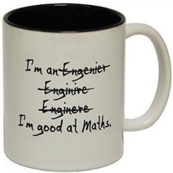 123t Mugs - Taza de Café de Cerámica con Eslogan ENGINEER / INGENIERO - Blanca con Interior Negro