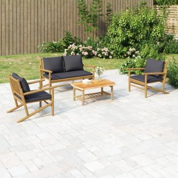 4-Piece Dark Grey Bamboo Garden Lounge Set with Cushions