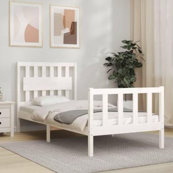 Cama solar sin colchón blanca 90x200 cm de madera maciza de pino con cabecero