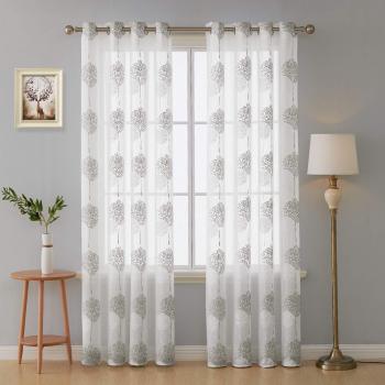 Deconovo Visillo Lino Efecto para Ventana Cortina Transparente para Niños 2 Paneles 140 x 240 cm Beige Árboles